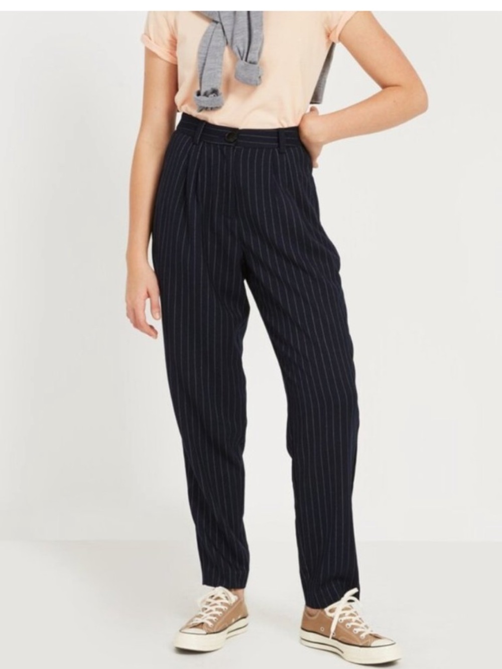 Frank & Oak Navy Pinstripe Flannel Trousers